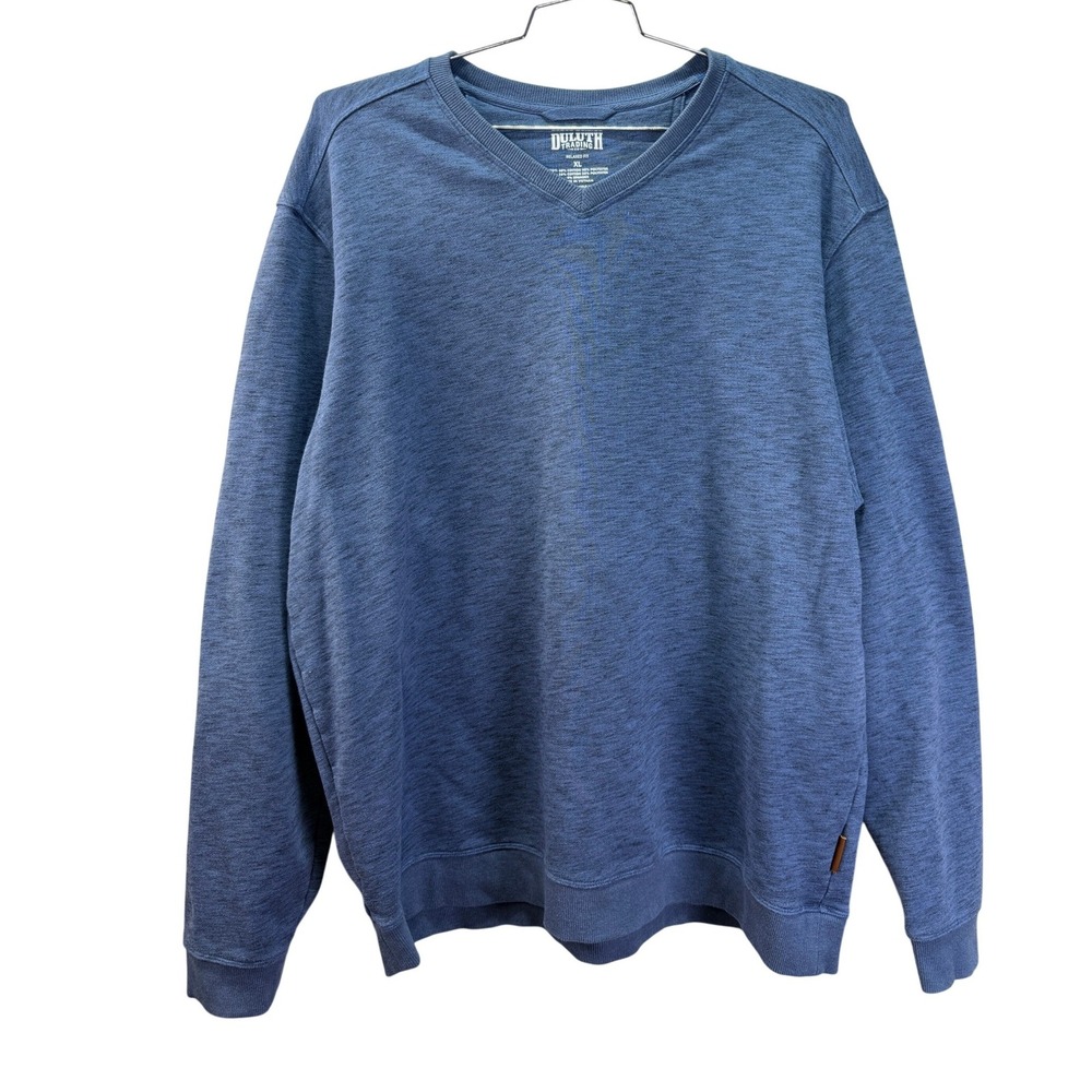 Duluth Trading Co Sweatshirt Men XL Blue V Neck Relaxed Fit Pullover Workwear